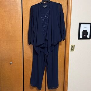 Jeanne Alexander by Alex Evenings Dark Blue Sequined 3 Piece Outfit with Jacket